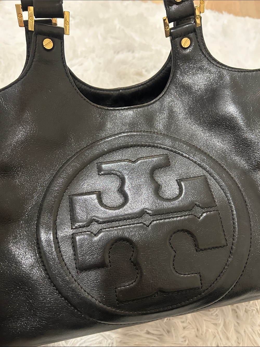 Tory Burch Black Leather Logo Purse with Gold Accents - Picture 13 of 13